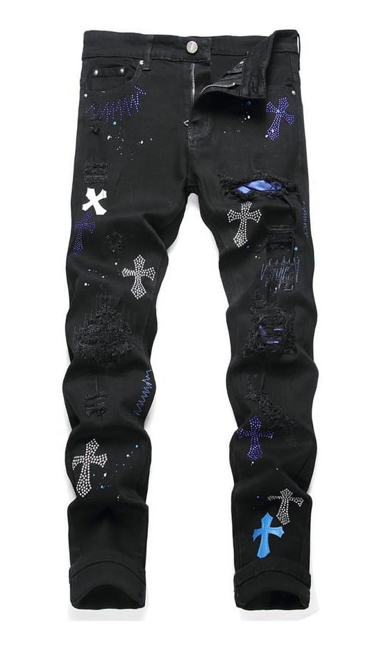 Amiri Jeans Black w/ Cross Patches