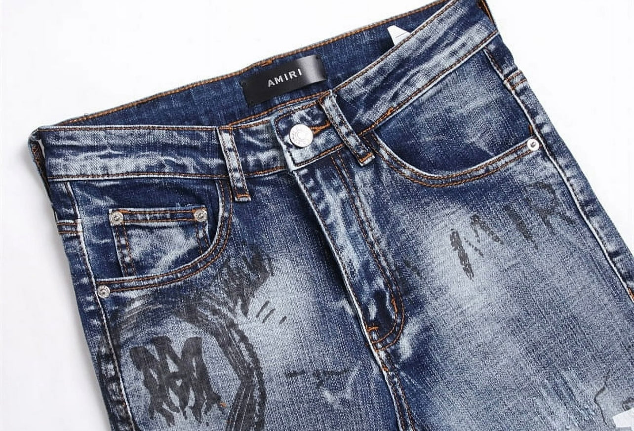 Amiri Jeans Blue w/ Black Print/Graff Style